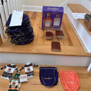 Crown Royal Purple Drawstring Bags & 1 Flask